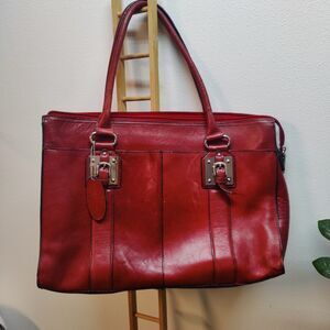 Wilson's Leather VTG Women's Leather Red briefcase/Silver Hardware computer bag